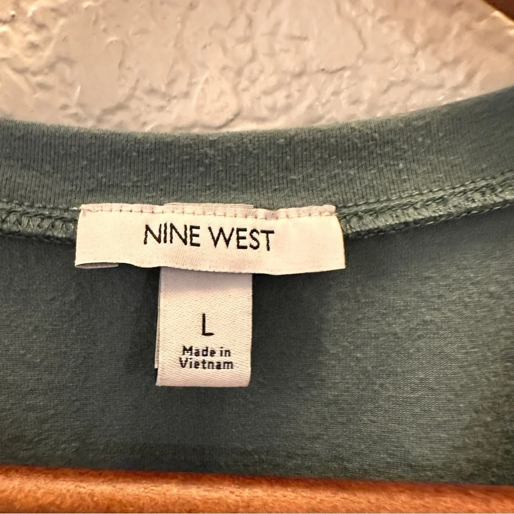 Nine West Blue Teal Ruched Midi Dress Large Short Sleeve Stretchy Casual Chic - Picture 2 of 8
